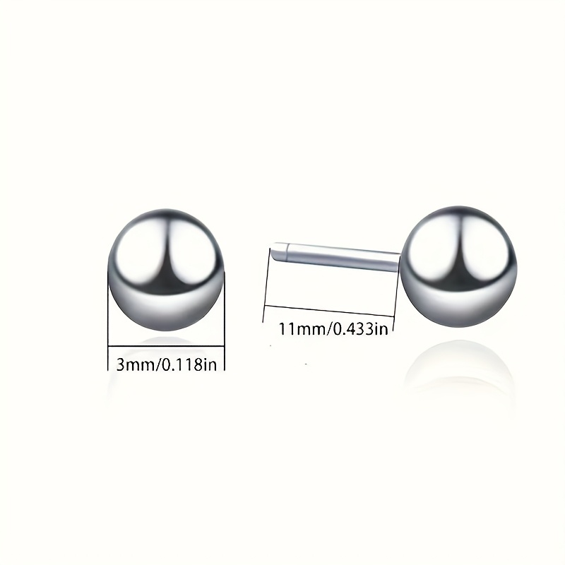 Women's 925 Sterling Silvery Stud Earrings with 3mm Round Beads